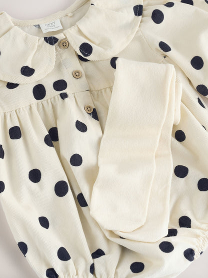 Cream/Charcoal Polka Dot Baby Bloomer Rompers Set 2 Piece with