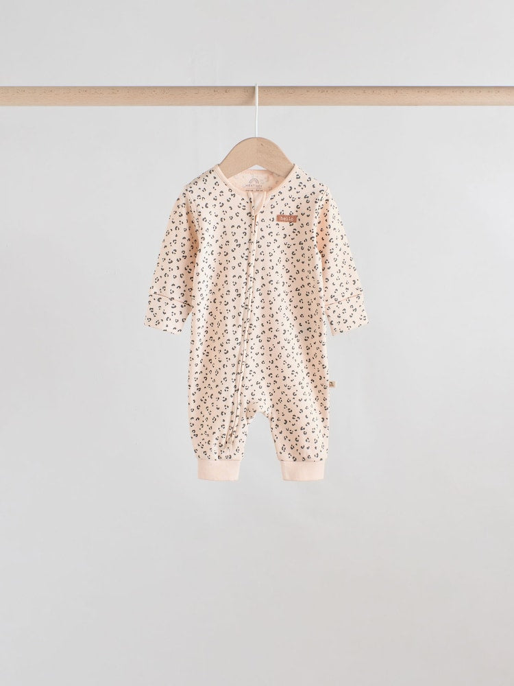 Monochrome Leopard And Cherry Print Two Way Zip Baby Sleepsuits 4 Pack (0mths-3yrs)