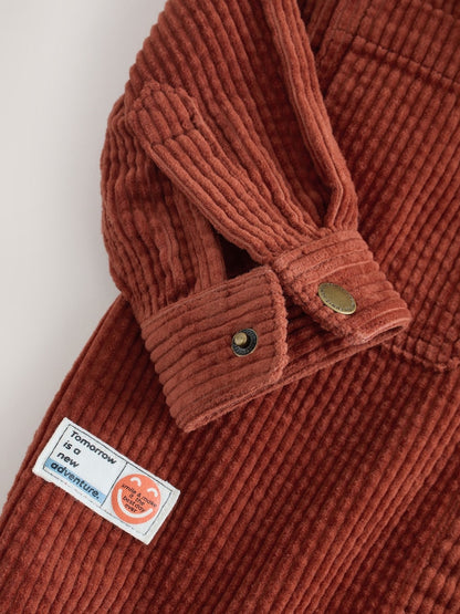 Rust Red Hooded Corduroy Overshirt & T-Shirt Set 2 Piece