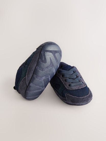 Blue Navy Baby Elastic Lace Slip-Ons Trainers (0-2mths)