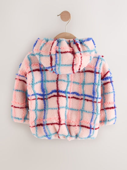 Pink Grid Print Zip Through Fleece (3mths-7yrs)