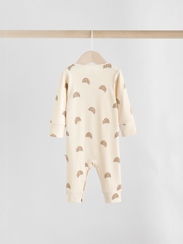 Neutral Croissant Breakfast Baby Footless Sleepsuits 3 Pack