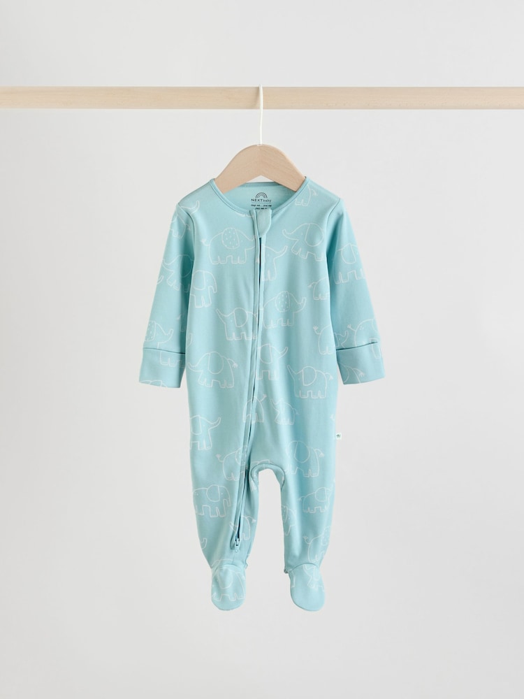 Blue Baby Linear Elephant Sleepsuits 3 Pack (0-2yrs)