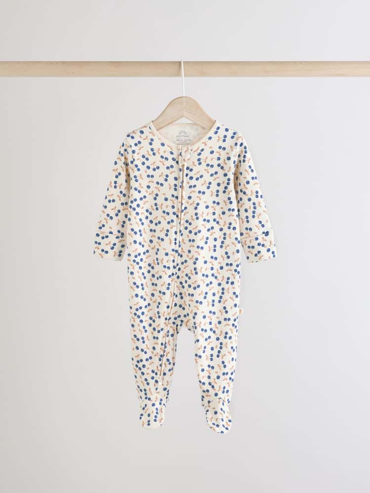 Blue Cherry Two Way Zip Sleepsuits 3 Pack (0-2yrs)