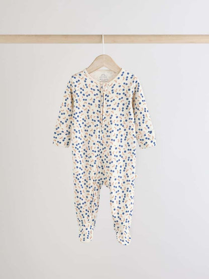 Blue Cherry Two Way Zip Sleepsuits 3 Pack (0-2yrs)