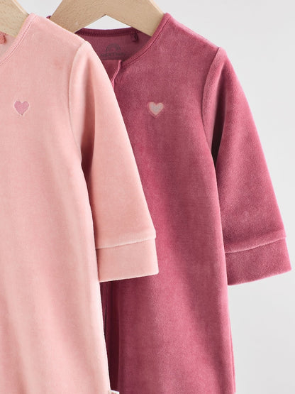 Pink Velour Baby Sleepsuits 2 Pack (0mths-2yrs)