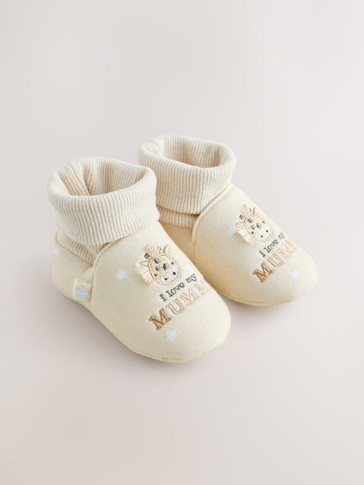 Neutral I Love Mummy/Daddy Baby Sock Top Bootie Shoes (0-18mths)