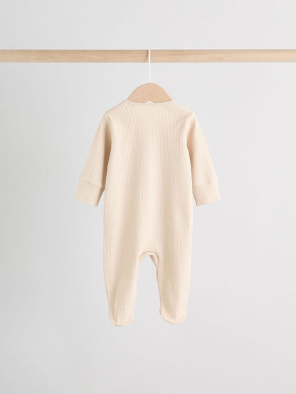 Beige Baby Two Way Zip Sleepsuits 3 Pack (0-2yrs)