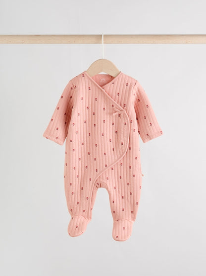 Pink/Cream Quilted Baby Sleepsuits 2 Pack