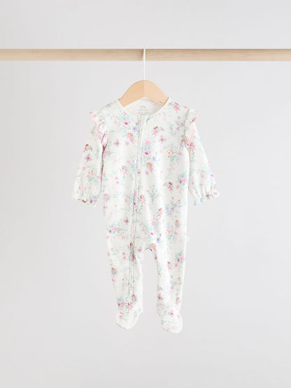 Ecru Fairy Two Way Zip Baby Sleepsuits 3 Pack (0-2yrs)