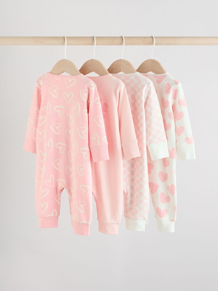 Pink Print Two Way Zip Baby Sleepsuits 4 Pack (0mths-3yrs)