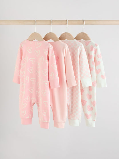Pink Print Two Way Zip Baby Sleepsuits 4 Pack (0mths-3yrs)