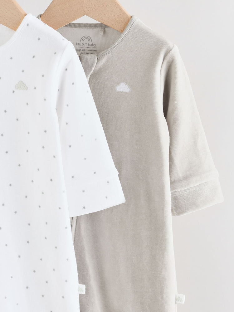 Grey Velour Two Way Zip Baby Sleepsuits 2 Pack (0-2yrs)
