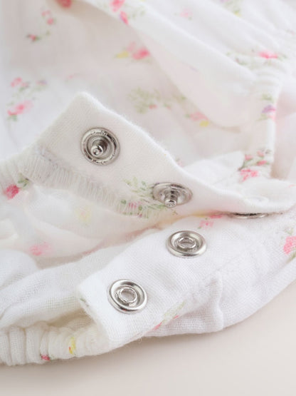 White/Pink Ditsy Baby Bloomer Rompers Set 2 Piece with Tights (0mths-3yrs)