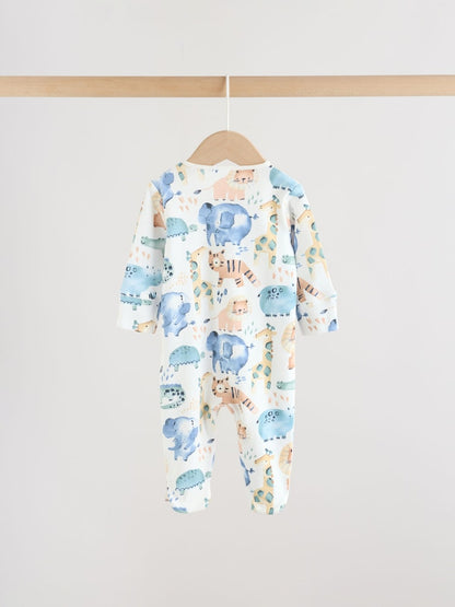 Blue Safari Two Way Zip Baby Sleepsuits 3 Pack (0mths-2yrs)