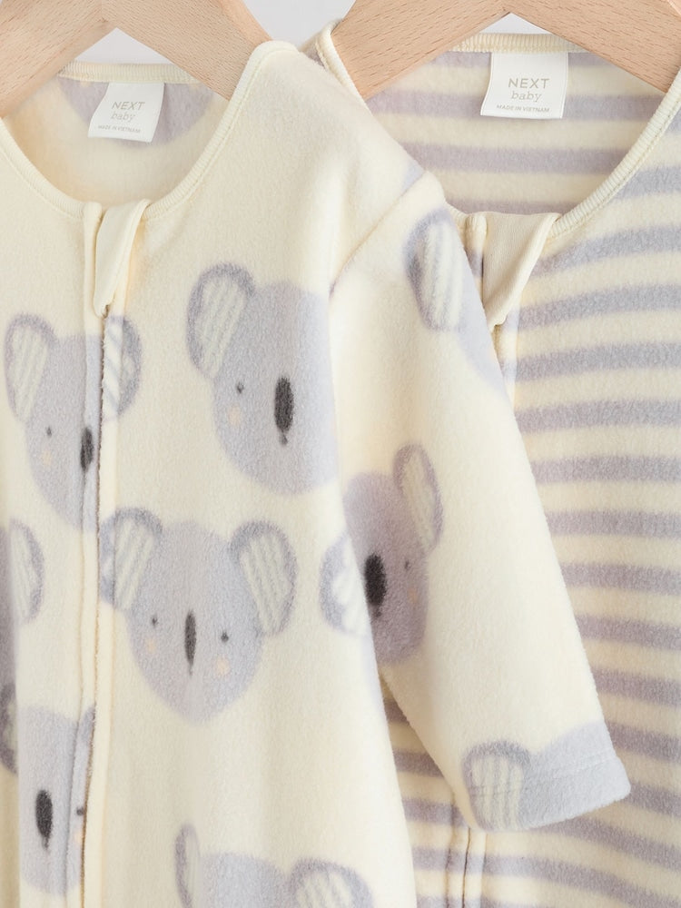 Grey Baby Micro Fleece Two Way Zip Sleepsuits 2 Pack