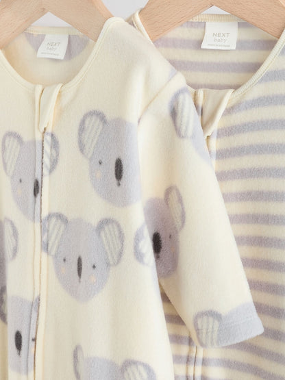 Grey Baby Micro Fleece Two Way Zip Sleepsuits 2 Pack