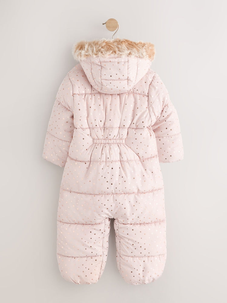 Pale Pink Print Shower Resistant Snowsuit (3mths-7yrs)