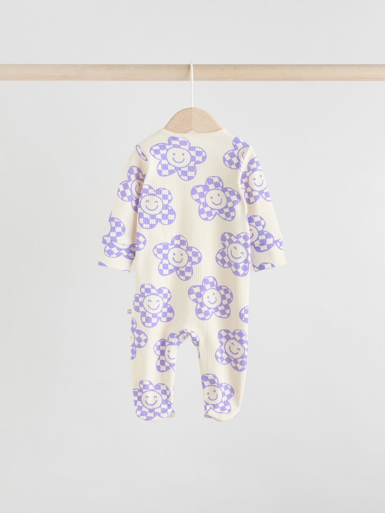 Lilac Purple 3 Pack Two Way Zip Baby Sleepsuits (0mths-3yrs)