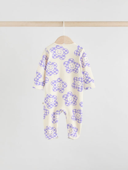 Lilac Purple 3 Pack Two Way Zip Baby Sleepsuits (0mths-3yrs)