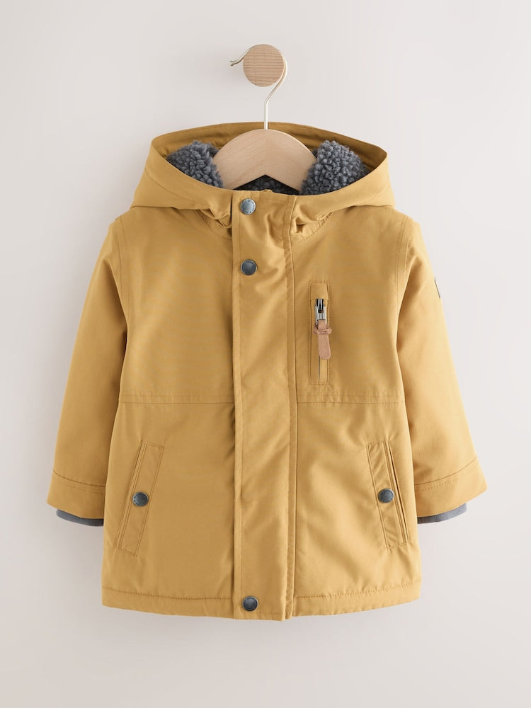 Ochre Yellow Waterproof Borg Lined Parka Coat (3mths-7yrs)