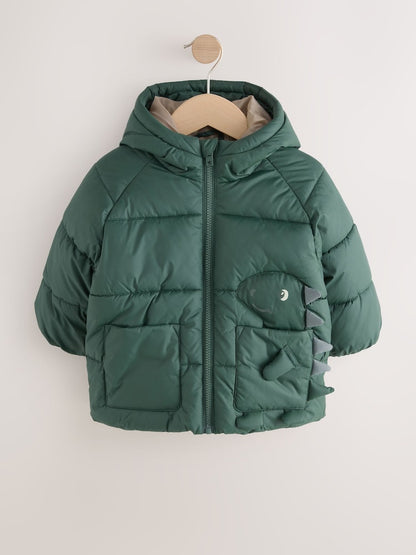 Khaki Green Dinosaur Pocket Padded Coat (3mths-7yrs)