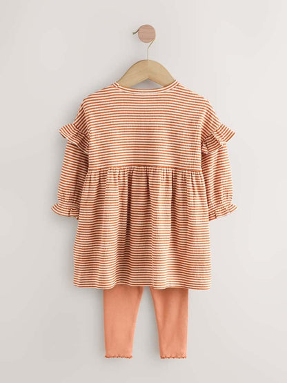 Orange Pumpkin Long Sleeve Dress and Leggings Set (3mths-