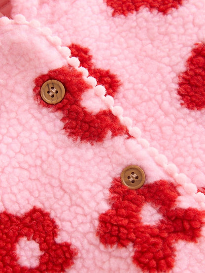 Pink Floral All Over Print Borg Hooded Baby Jacket (0mths-2yrs)