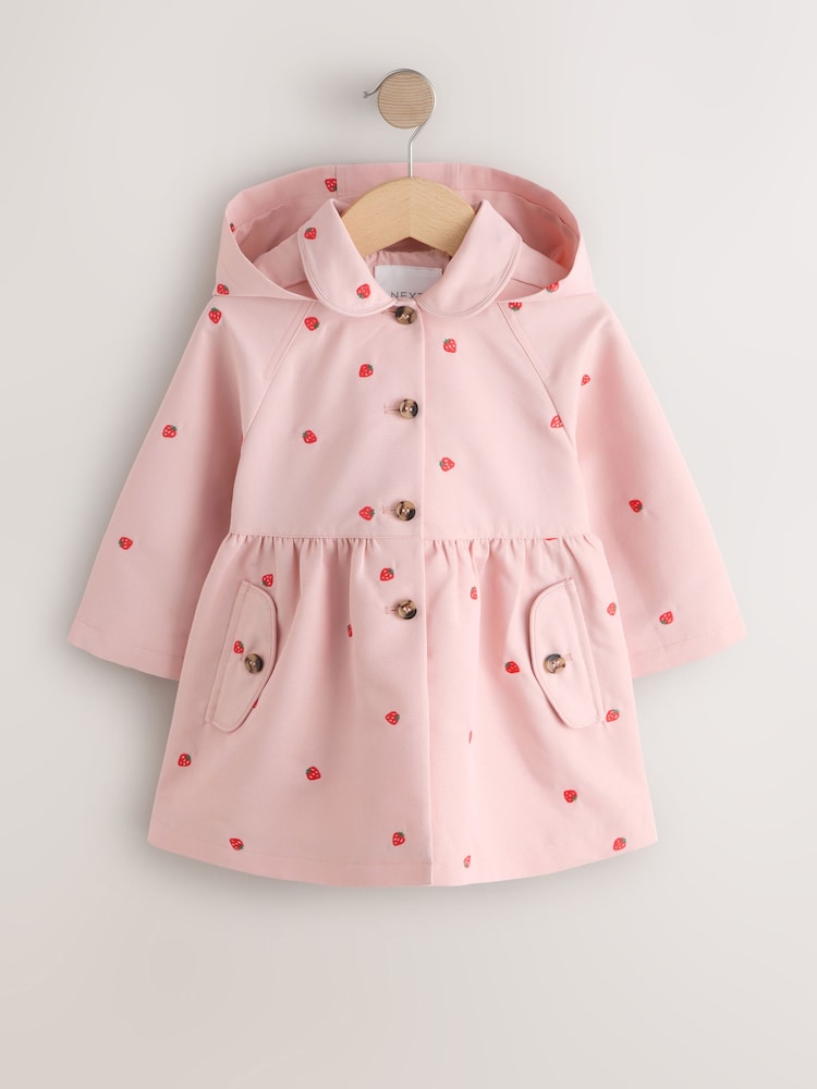 Pink Embroidery Shower Resistant Button Front Coat