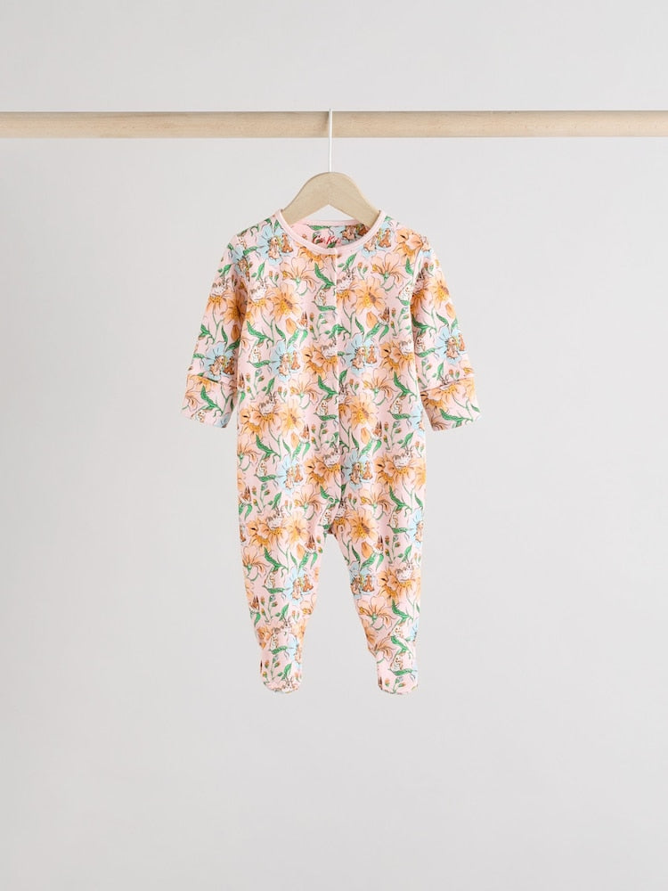 Pink/Ecru Cath Kidston Floral Baby 100% Cotton Sleepsuits 3