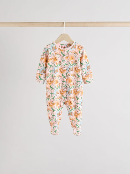 Pink/Ecru Cath Kidston Floral Baby 100% Cotton Sleepsuits 3