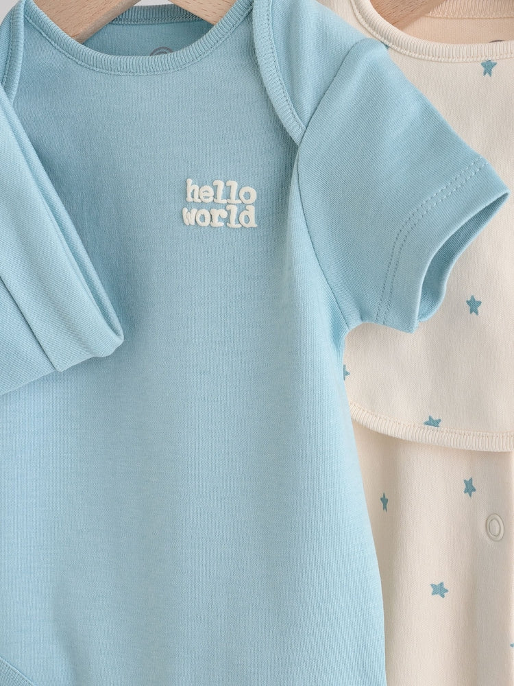 Blue Baby Sleepsuit, Bodysuit, Beanie and Bib Set 4 Piece (0-12mths)