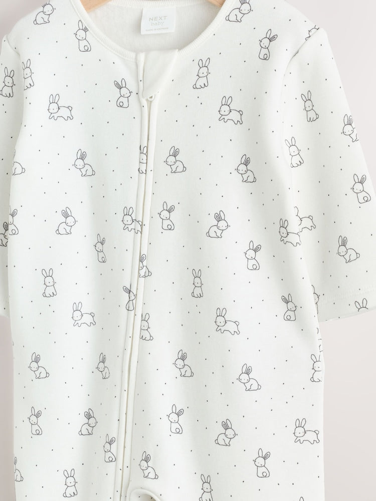 Ecru Fleece Lined Two Way Zip Baby Sleepsuit