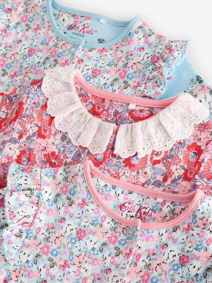 Blue Cath Kidston Floral Baby 100% Cotton Sleepsuits 3 Pack