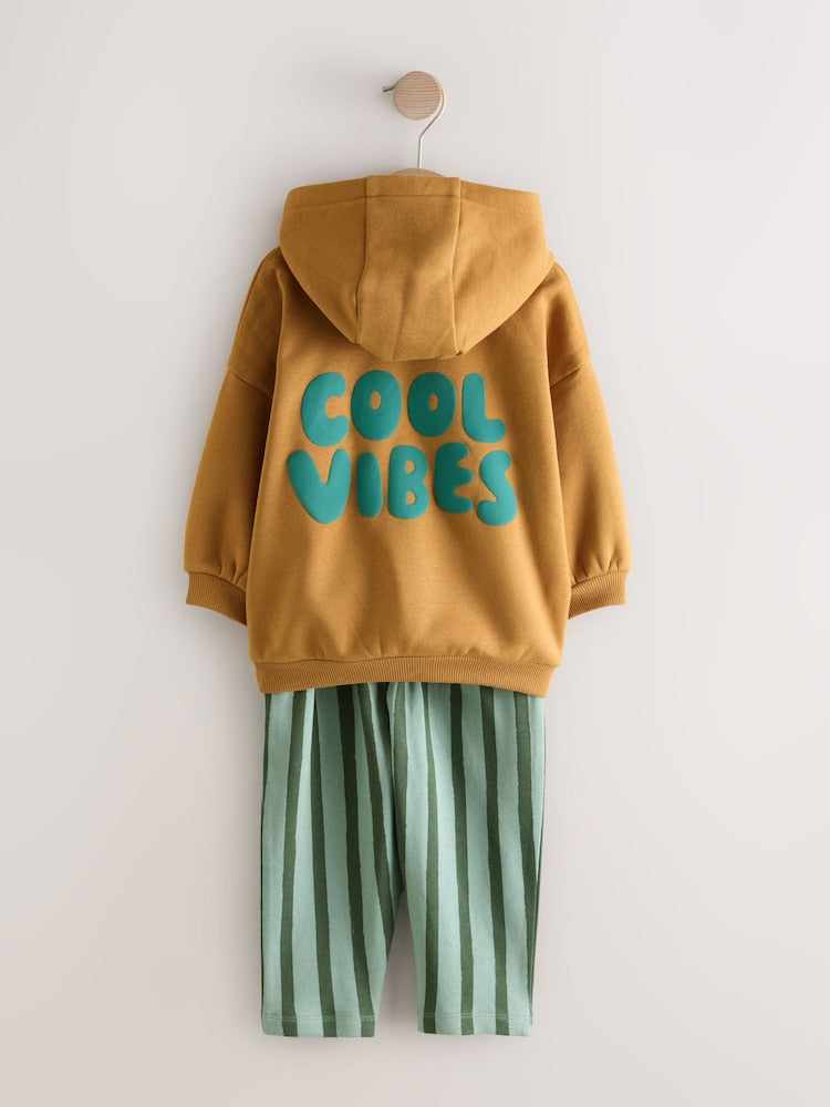 Rust Brown Cool Vibes Printed Hoodie and Joggers Set (3mths-