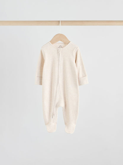 Neutral 5 Pack Two Way Zip Footed Baby Sleepsuits (0-2yrs)