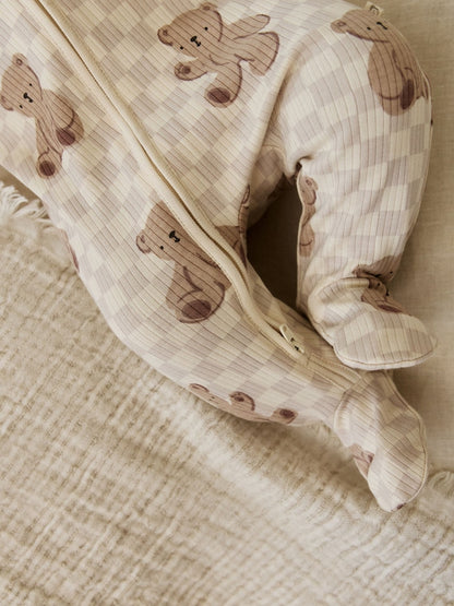Brown Bear Print Two Way Zip Baby Sleepsuits 4 Pack (0mths-2yrs)
