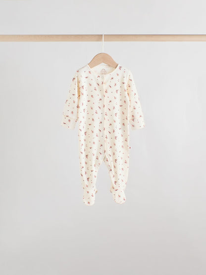 Pink/Rust Ditsy Floral 5 Pack Baby Sleepsuits (0-2yrs)