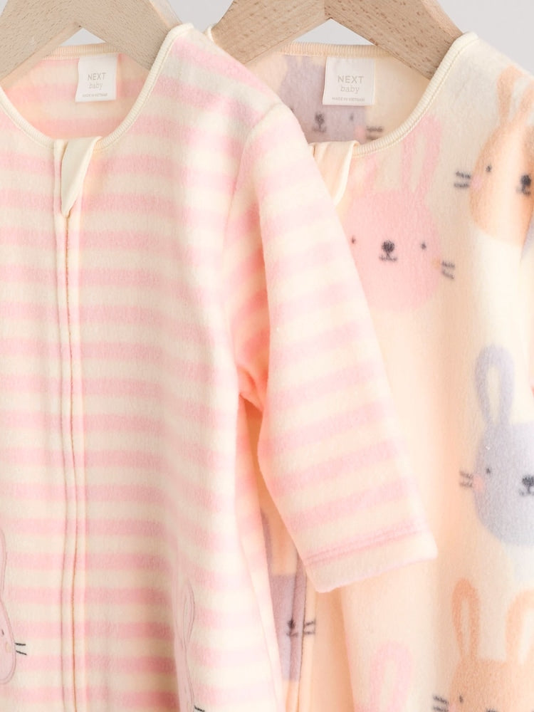 Pink 4 Pack Baby Micro Fleece Two Way Zip Sleepsuits