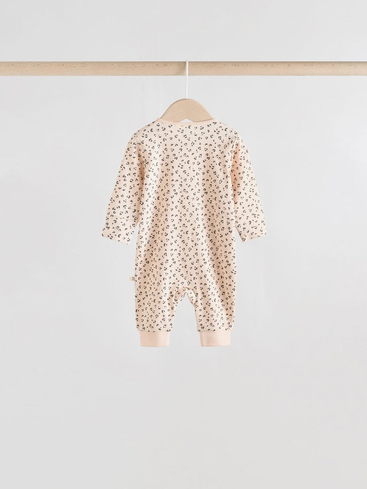 Monochrome Leopard And Cherry Print Two Way Zip Baby Sleepsuits 4 Pack (0mths-3yrs)