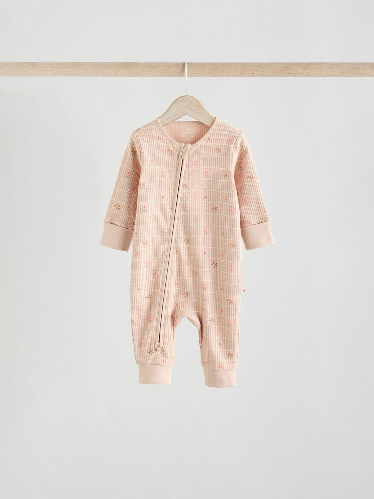 Neutral 5 Pack Two Way Zip Baby Sleepsuits (0mths-3yrs)