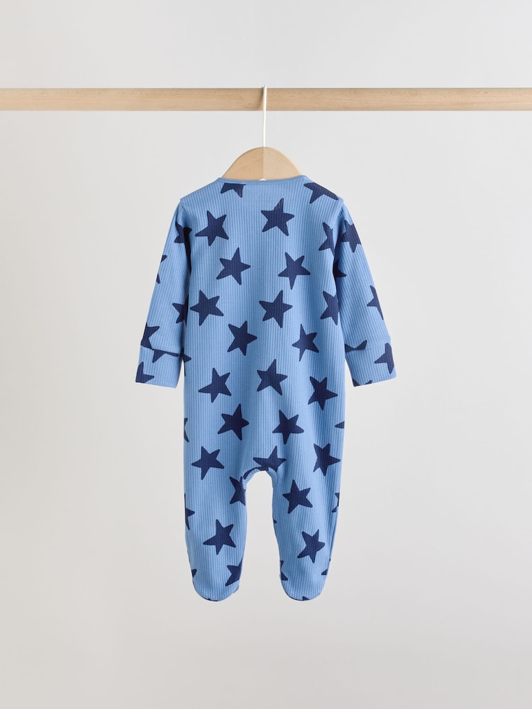 Navy Star Two Way Zip Baby Sleepsuits 3 Pack (0-2yrs)