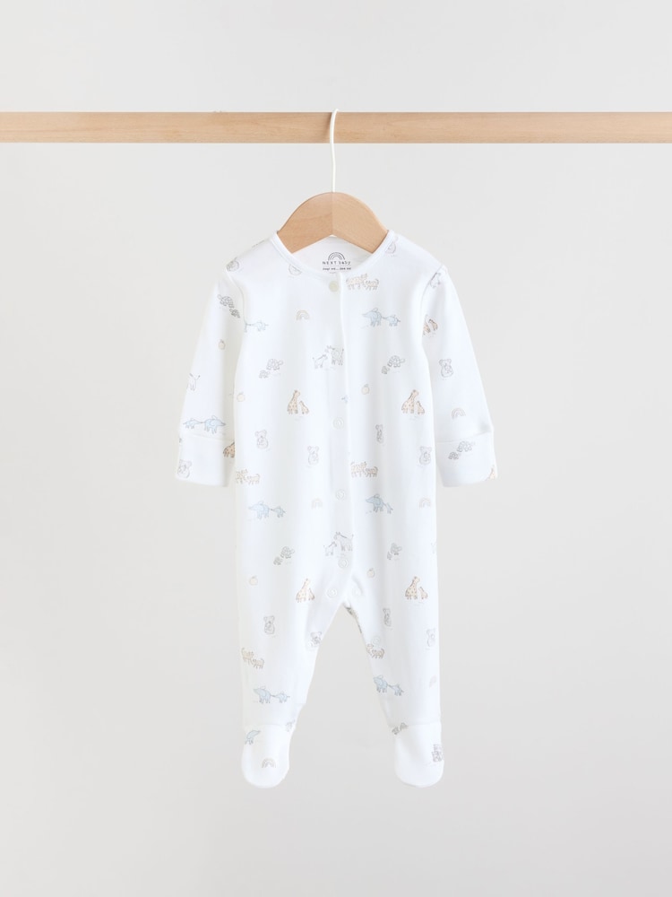 White Safari Baby Sleepsuits 3 Pack (0-2yrs)