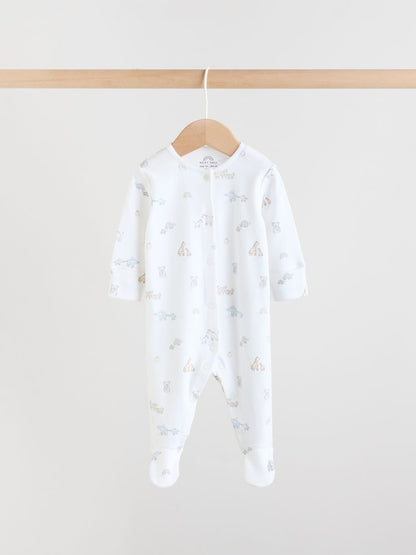 White Safari Baby Sleepsuits 3 Pack (0-2yrs)