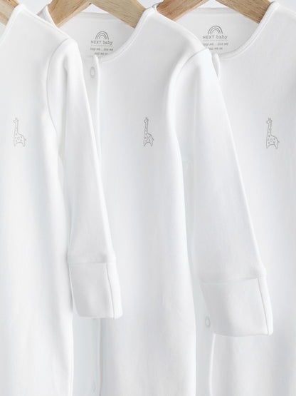 White 3 Pack 100% Cotton Baby Sleepsuits (0-18mths)