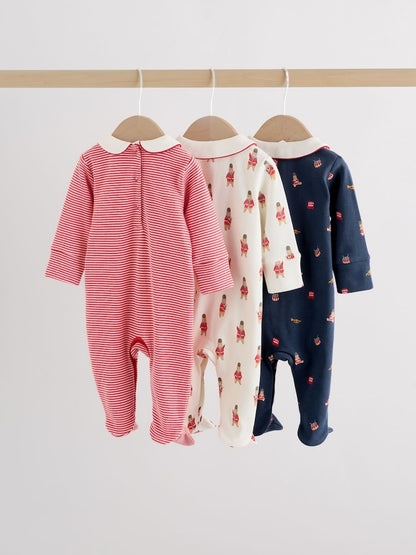 Red Bear Baby Sleepsuits 3 Pack (0-2yrs)