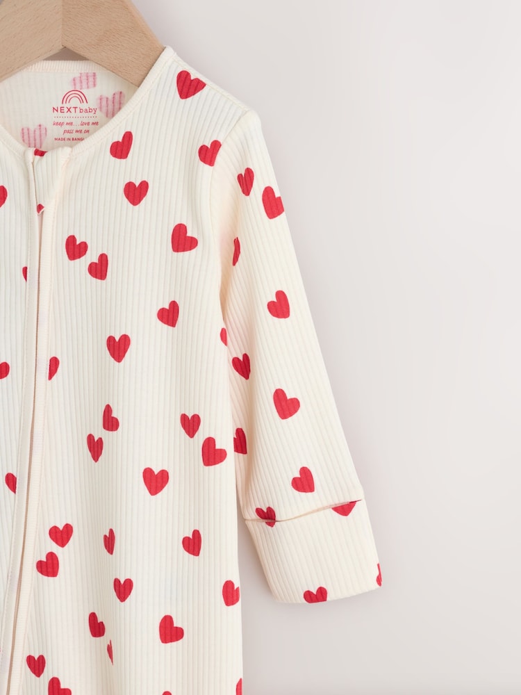 Red Heart Valentines Valentines Two Way Zip Baby Sleepsuit (0-