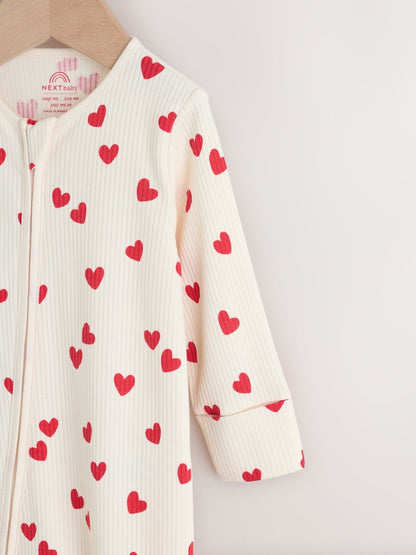 Red Heart Valentines Valentines Two Way Zip Baby Sleepsuit (0-