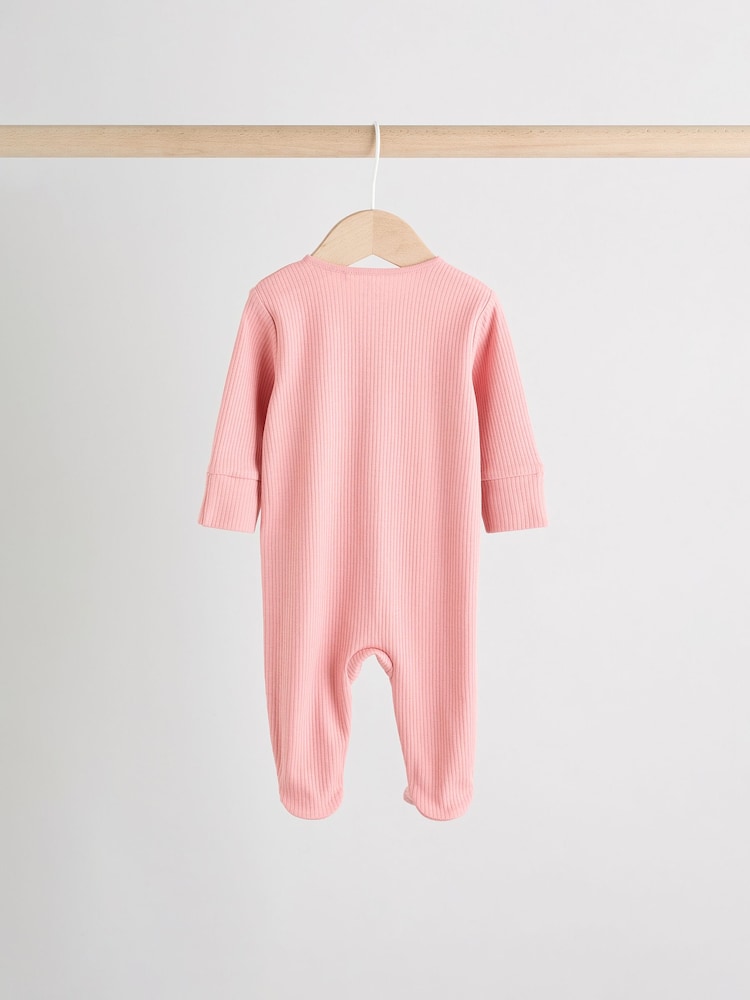 Pink 3 Pack Two Way Zip Baby Sleepsuits (0-2yrs)