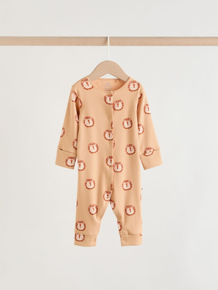 Multi Safari Animal Baby Sleepsuits 4 Pack (0mths-3yrs)